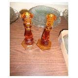 GOLDEN AMBER GLASS CANDLE HOLDERS