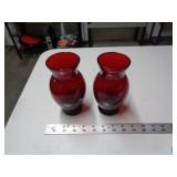 2 RUBY RED VASES
