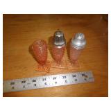 3 PINK DEPRESSION GLASS SHAKERS