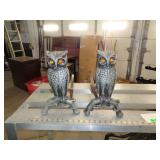 VINTAGE CAST ALUM OWL ANDIRONS W GLASS  EYES