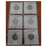 6 OLD JEFFERSON NICKELS