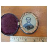 ROUND TINTYPE IN HOLDER CASE APPEARS BAKELITE