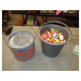 METAL MINNOW BUCKET & BUCKET OF BOBBERS