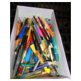 SHOEBOX OF PENS / PENCILS ETC