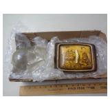 GLASS PIGGY BANK & DISH GLASS PIGGY BANK & DISH
