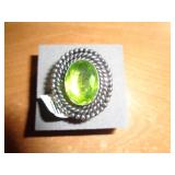 PERIDOT RING SZ 9 / SAYS GERMAN SILVER ON TAG PERIDOT RING SZ 9 / SAYS GERMAN SILVER ON TAG