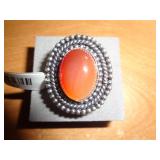 RED ONYX RING SZ 8 / SAYS GERMAN SILVER ON TAG RED ONYX RING SZ 8 / SAYS GERMAN SILVER ON TAG