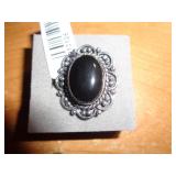 BLACK ONYX RING SZ 7 / SAYS GERMAN SILVER ON TAG BLACK ONYX RING SZ 7 / SAYS GERMAN SILVER ON TAG