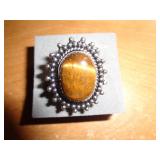 TIGER EYE RING SZ 8 / SAYS GERMAN SILVER ON TAG TIGER EYE RING SZ 8 / SAYS GERMAN SILVER ON TAG