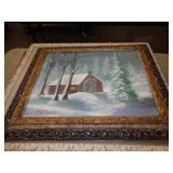 OIL ON CANVAS LOG CABIN OIL ON CANVAS LOG CABIN