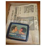 JFK NEWSPAPERS & HERSHEYS METAL TRAY JFK NEWSPAPERS & HERSHEYS METAL TRAY