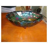 BLUE CARNIVAL GLASS FOOTED BOWL BLUE CARNIVAL GLASS FOOTED BOWL