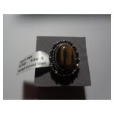 TIGER EYE RING SZ 8 / TAG SAYS GERMAN SILVER TIGER EYE RING SZ 8 / TAG SAYS GERMAN SILVER