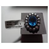 BLUE TOPAZ SZ 8 RING / TAG SAYS GERMAN SILVER BLUE TOPAZ SZ 8 RING / TAG SAYS GERMAN SILVER