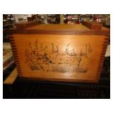 WOOD BOX W HUNTING ITEMS