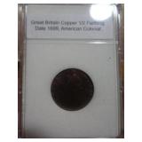 1699 KING WILLIAM III EARLY COLONIAL FARTHING 1699 KING WILLIAM III EARLY COLONIAL FARTHING