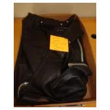 LEATHER MOTORCYCLE CHAPS SZ MED W SKULL CAP