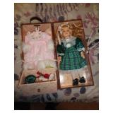 PORCELAIN DOLL IN WOOD CASE APPROX 12' T / BR2 PORCELAIN DOLL IN WOOD CASE APPROX 12' T / BR2