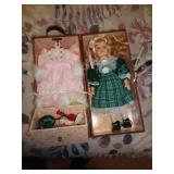 PORCELAIN DOLL IN WOOD CASE APPROX 12" T / BR2