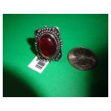 GERMAN SILVER RING - GARNET - SZ 7