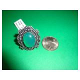 GERMAN SILVER RING -  GREEN ONYX SZ 8