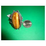GERMAN SILVER RING - TIGER EYE - SZ 8