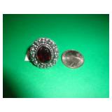 GERMAN SILVER RING -  GARNET SZ 6