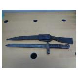 M38 MAUSER BAYONET / LEATHER SCABBARD W METAL TIP