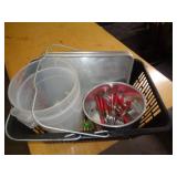 BASKET OF ITEMS W OLDER UTENSILS