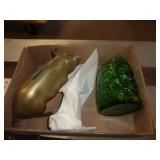 WHEATON GLASS COIN BANK & BRASS PIG BANK