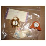 STAMPS & 2 SMALL CLOCKS