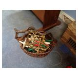 BASKET WITH BRASS AND MISC