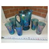 CARNIVAL GLASS PITCHER & 5 GLASSES CARNIVAL GLASS PITCHER & 5 GLASSES