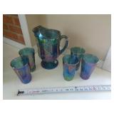 CARNIVAL GLASS PITCHER & 5 GLASSES CARNIVAL GLASS PITCHER & 5 GLASSES