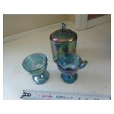CARNIVAL GLASS COVERED DISH & SUGAR & CREAMER CARNIVAL GLASS COVERED DISH & SUGAR & CREAMER