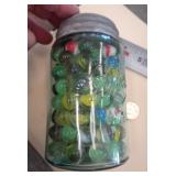 PINT BALL JAR W ZINC LID FULL OF MARBLES PINT BALL JAR W ZINC LID FULL OF MARBLES