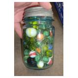BALL JAR W ZINC LID OF MARBLES BALL JAR W ZINC LID OF MARBLES