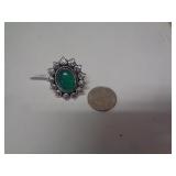 RING - GERMAN SILVER - GREEN ONYX - SZ 7