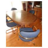 TABLE / 2 LEAFS / 4 ROLLING CHAIRS / K / SEE DESCR