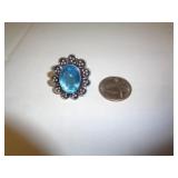 RING - GERMAN SILVER - BLUE TOPAZ - SZ 7