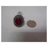 RING - GERMAN SILVER - GARNET - SZ 7