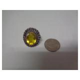 RING - GERMAN SILVER - LEMON QUARTZ - SZ 6