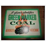 8" X 9.5" METAL - GREEN MARKED COAL SIGN