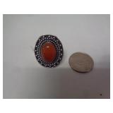 RING - GERMAN SILVER - RED ONYX - SZ 6