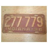 1936 INDIANA LICENSE PLATE
