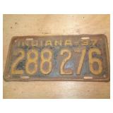 1937 INDIANA LICENSE PLATE