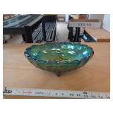 FOOTED CARNIVAL GLASS FRUIT BOWL