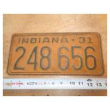 1931  INDIANA LICENSE PLATE