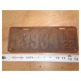 1922  INDIANA LICENSE PLATE