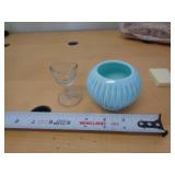 EYECUP & FOSTORIA MILK GLASS BLUE VANITY DISH